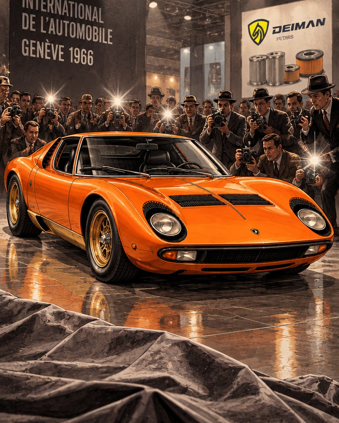 Помаранчева Lamborghini Miura на Женевському автосалоні, історія Lamborghini