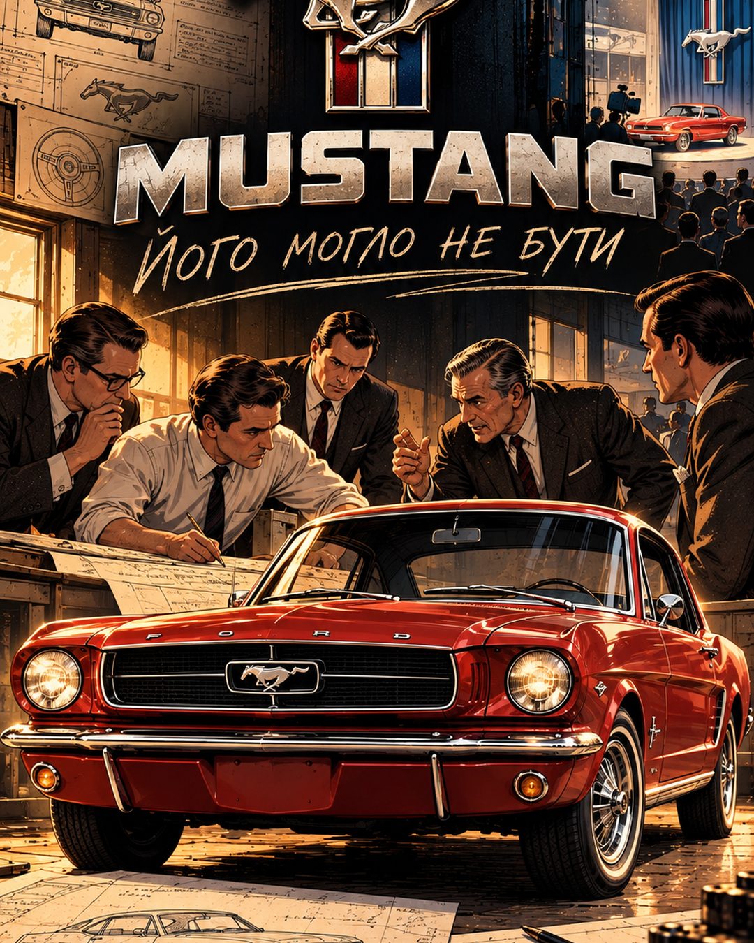 Червоний Ford Mustang 1964½ і Лі Якокка з командою Ford: обкладинка епізоду «Mustang. Його могло не бути»